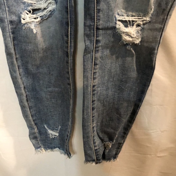 KanCan Distressed Exposed Button Fly Raw Hem Skinny Stretch Jeans - Picture 3 of 6